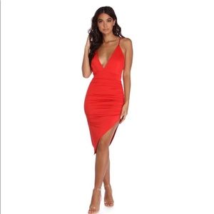 Red asymmetrical bodycon dress NWT!!